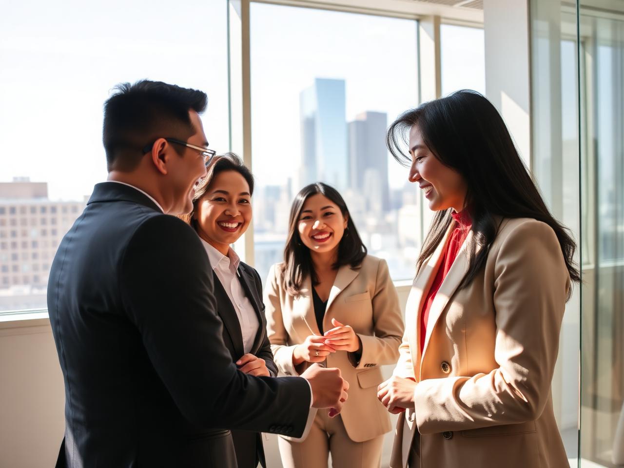 Asian American professionals collaborating in a St. Louis office